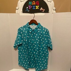 Teal Floral Button Down Shirt for Women